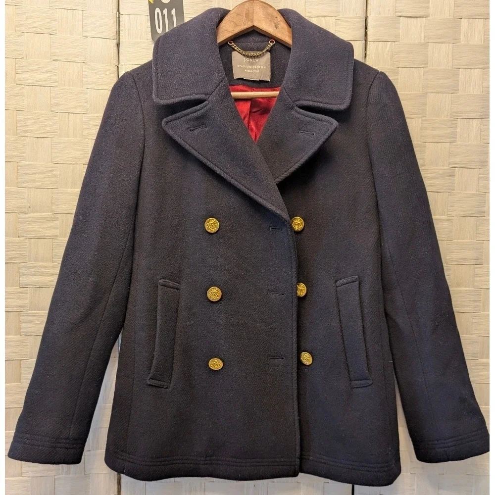 J.Crew Stadium Cloth Wool Peacoat Navy Blue Gold Crest Button‎ 49360 Womens 2 - Picture 4 of 12